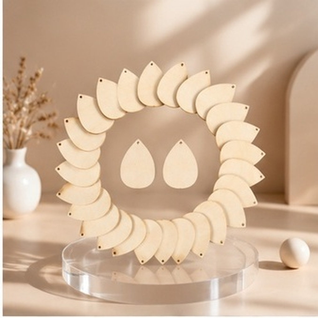 Wedding Supply Decor - 50Pcs Water Drop Wooden Blanks Natural