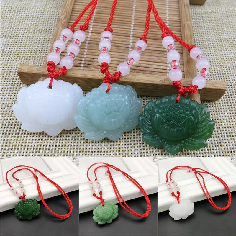 Wedding Yes - Natural Green Jade Lotus Pendant Beads